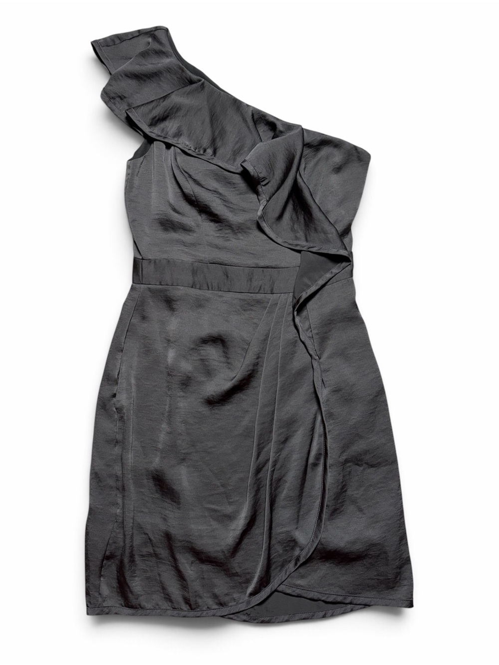 BCBGeneration Black Satin One Shoulder Ruffle Cocktail Dress KYI6O495